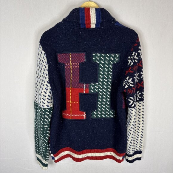 Tommy Hilfiger Men M Cardigan Wool Blend Letterman Preppy Varsity Shawl Collar - Picture 5 of 8